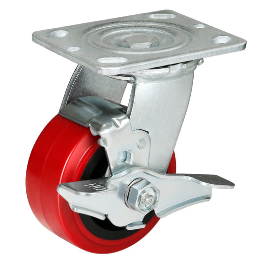 THEGRTCWS Industrial Plastic Brake Caster ,Load Capacity 750 lbs Per Wheel，Heavy-Duty Solid Polyurethane Wheels with Stainless Steel Brackets for Food Processing, Pharmaceutical Labs