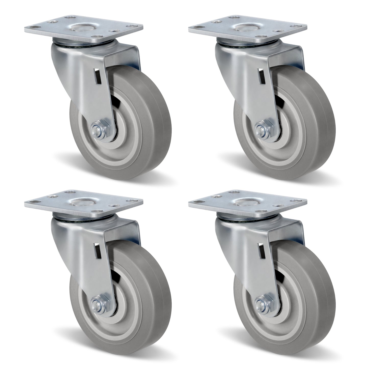 THEGRTCWS 4" Heavy Duty Non-Metal Rubber Casters Wheels, Swivel Caster Wheels with Brakes, Plate Casters with Rubber Wheel for Furniture Platform Truck Dolly Cart, Set of 4